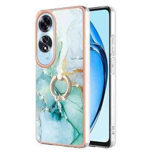 For OPPO A60 Electroplating Marble IMD TPU Phone Case with Ring Holder(Green 003)