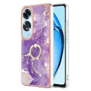 For OPPO A60 Electroplating Marble IMD TPU Phone Case with Ring Holder(Purple 002)