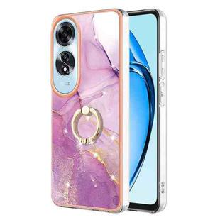 For OPPO A60 Electroplating Marble IMD TPU Phone Case with Ring Holder(Purple 001)