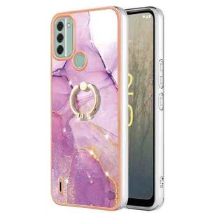 For Nokia C31 Electroplating Marble IMD TPU Phone Case with Ring Holder(Purple 001)