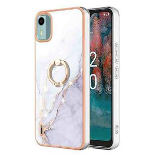 For Nokia C12 Electroplating Marble IMD TPU Phone Case with Ring Holder(White 006)