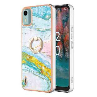 For Nokia C12 Electroplating Marble IMD TPU Phone Case with Ring Holder(Green 004)