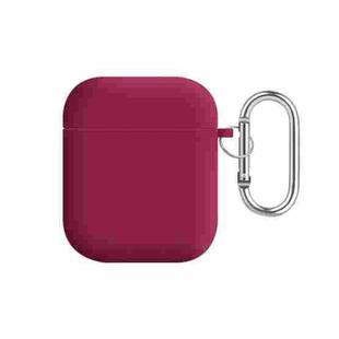 For AirPods 2 / 1 PC Lining Silicone Bluetooth Earphone Protective Case(Rose Red)