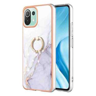 For Xiaomi Mi 11 Lite Electroplating Marble IMD TPU Phone Case with Ring Holder(White 006)