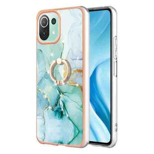 For Xiaomi Mi 11 Lite Electroplating Marble IMD TPU Phone Case with Ring Holder(Green 003)