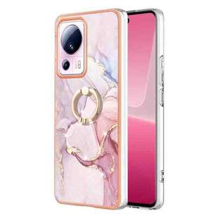 For Xiaomi 13 Lite 5G Electroplating Marble IMD TPU Phone Case with Ring Holder(Rose Gold 005)