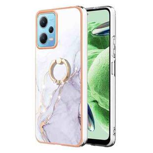 For Xiaomi Redmi Note 12 5G Global/Poco X5 5G Electroplating Marble IMD TPU Phone Case with Ring Holder(White 006)