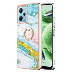 For Xiaomi Redmi Note 12 5G Global/Poco X5 5G Electroplating Marble IMD TPU Phone Case with Ring Holder(Green 004)