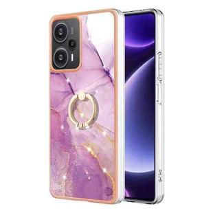 For Xiaomi Poco F5 5G / Redmi Note 12 Turbo Electroplating Marble IMD TPU Phone Case with Ring Holder(Purple 001)