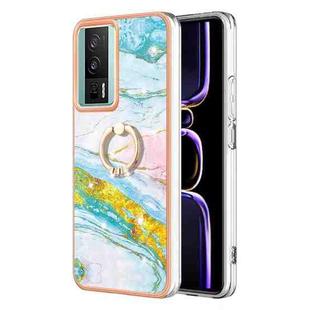 For Xiaomi Poco F5 Pro 5G / Redmi K60 Electroplating Marble IMD TPU Phone Case with Ring Holder(Green 004)