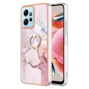 For Xiaomi Redmi Note 12 4G Global Electroplating Marble IMD TPU Phone Case with Ring Holder(Rose Gold 005)