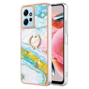 For Xiaomi Redmi Note 12 4G Global Electroplating Marble IMD TPU Phone Case with Ring Holder(Green 004)
