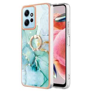 For Xiaomi Redmi Note 12 4G Global Electroplating Marble IMD TPU Phone Case with Ring Holder(Green 003)