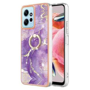 For Xiaomi Redmi Note 12 4G Global Electroplating Marble IMD TPU Phone Case with Ring Holder(Purple 002)