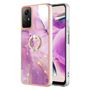 For Xiaomi Redmi Note 12S 4G Electroplating Marble IMD TPU Phone Case with Ring Holder(Purple 001)