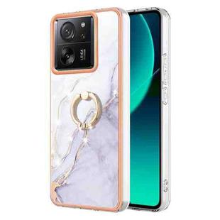 For Xiaomi 13T/13T Pro Electroplating Marble IMD TPU Phone Case with Ring Holder(White 006)