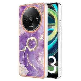 For Xiaomi Redmi A3 Electroplating Marble IMD TPU Phone Case with Ring Holder(Purple 002)