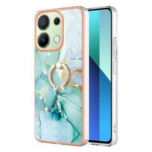 For Xiaomi Redmi Note 13 4G Global Electroplating Marble IMD TPU Phone Case with Ring Holder(Green 003)