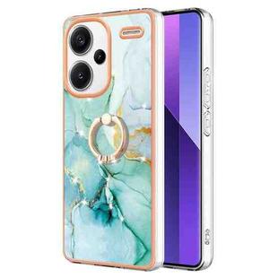 For Xiaomi Redmi Note 13 Pro+ 5G Electroplating Marble IMD TPU Phone Case with Ring Holder(Green 003)