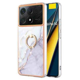 For Xiaomi Poco X6 Pro / Redmi K70E Electroplating Marble IMD TPU Phone Case with Ring Holder(White 006)