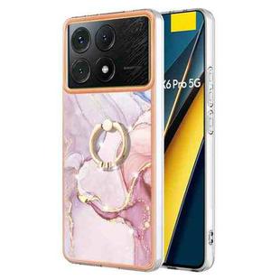 For Xiaomi Poco X6 Pro / Redmi K70E Electroplating Marble IMD TPU Phone Case with Ring Holder(Rose Gold 005)