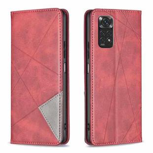 For Xiaomi Redmi Note 12S 4G / Note 11  Rhombus Texture Magnetic Leather Phone Case(Red)
