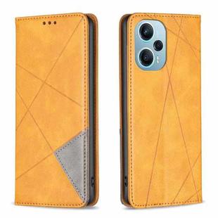 For Xiaomi Poco F5 5G / Redmi Note 12 Turbo Rhombus Texture Magnetic Leather Phone Case(Yellow)