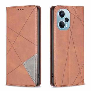 For Xiaomi Poco F5 5G / Redmi Note 12 Turbo Rhombus Texture Magnetic Leather Phone Case(Brown)