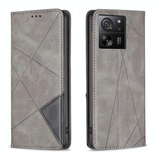 For Xiaomi 13T / 13T Pro / Redmi K60 Ultra Rhombus Texture Magnetic Leather Phone Case(Grey)