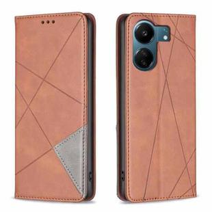 For Xiaomi Redmi 13C Rhombus Texture Magnetic Leather Phone Case(Brown)