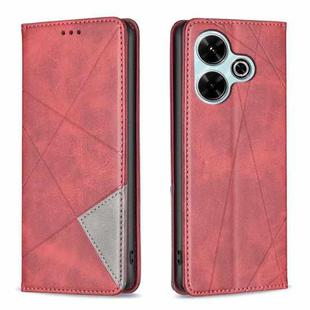 For Xiaomi Poco M6 4G / Redmi 13 4G Rhombus Texture Magnetic Leather Phone Case(Red)