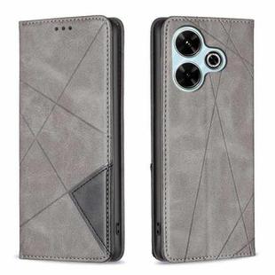 For Xiaomi Poco M6 4G / Redmi 13 4G Rhombus Texture Magnetic Leather Phone Case(Grey)