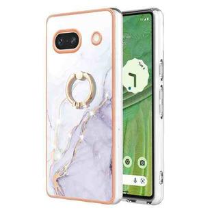For Google Pixel 7a Electroplating Marble IMD TPU Phone Case with Ring Holder(White 006)