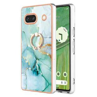 For Google Pixel 7a Electroplating Marble IMD TPU Phone Case with Ring Holder(Green 003)
