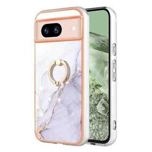 For Google Pixel 8a Electroplating Marble IMD TPU Phone Case with Ring Holder(White 006)