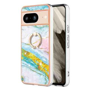 For Google Pixel 8 Electroplating Marble IMD TPU Phone Case with Ring Holder(Green 004)