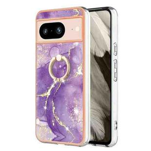 For Google Pixel 8 Electroplating Marble IMD TPU Phone Case with Ring Holder(Purple 002)