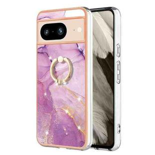For Google Pixel 8 Electroplating Marble IMD TPU Phone Case with Ring Holder(Purple 001)