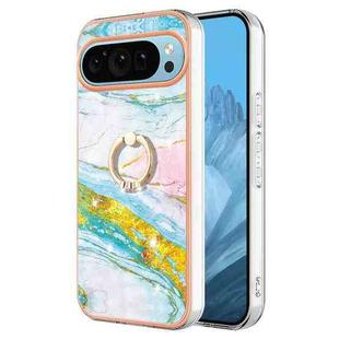 For Google Pixel 9 Pro Electroplating Marble IMD TPU Phone Case with Ring Holder(Green 004)