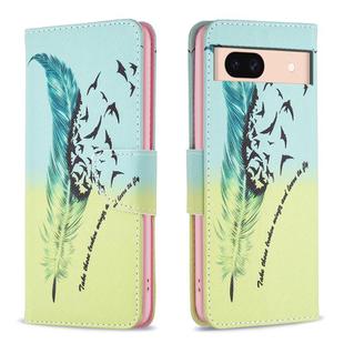 For Google Pixel 8A Colored Drawing Pattern Leather Phone Case(Feather)
