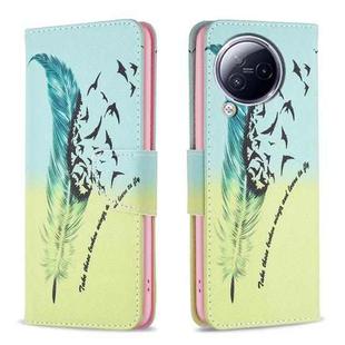 For Xiaomi Civi 3 5G Colored Drawing Pattern Leather Phone Case(Feather)
