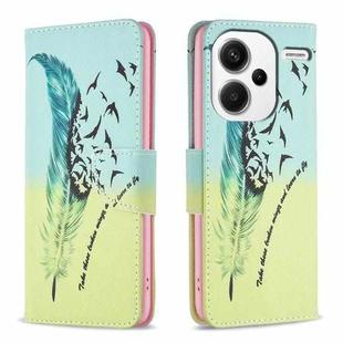 For Xiaomi Redmi Note 13 Pro+ Colored Drawing Pattern Leather Phone Case(Feather)