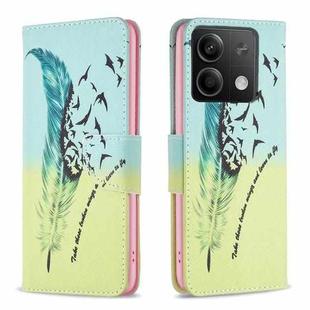 For Xiaomi Redmi Note 13 Colored Drawing Pattern Leather Phone Case(Feather)