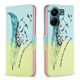 For Xiaomi Redmi 13C Colored Drawing Pattern Leather Phone Case(Feather)