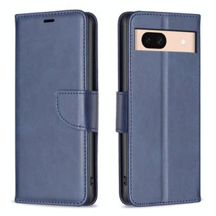 For Google Pixel 8a Lambskin Texture Pure Color Flip Leather Phone Case(Blue)