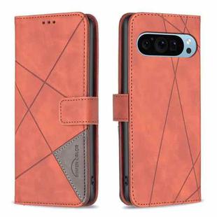 For Google Pixel 9 Magnetic Buckle Rhombus Texture Leather Phone Case(Brown)