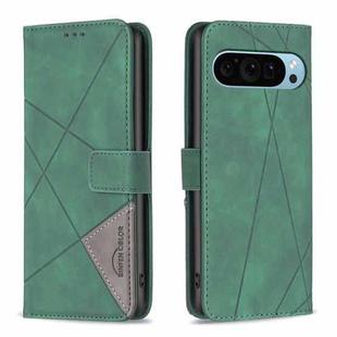 For Google Pixel 9 Magnetic Buckle Rhombus Texture Leather Phone Case(Green)