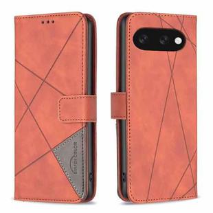 For Google Pixel 9A Magnetic Buckle Rhombus Texture Leather Phone Case(Brown)