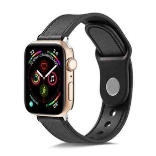 For Apple Watch Series 7 41mm / 6 & SE & 5 & 4 40mm / 3 & 2 & 1 38mm Single Buckle TPU+ Genuine Leather Watch Band(Black)