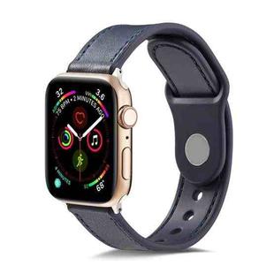 For Apple Watch Series 8&7 41mm / SE 2&6&SE&5&4 40mm / 3&2&1 38mm Single Buckle TPU+ Genuine Leather Watch Band(Dark Blue)